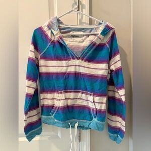 American Eagle Striped Hoodie with Blue and Purple Accents Women's Medium